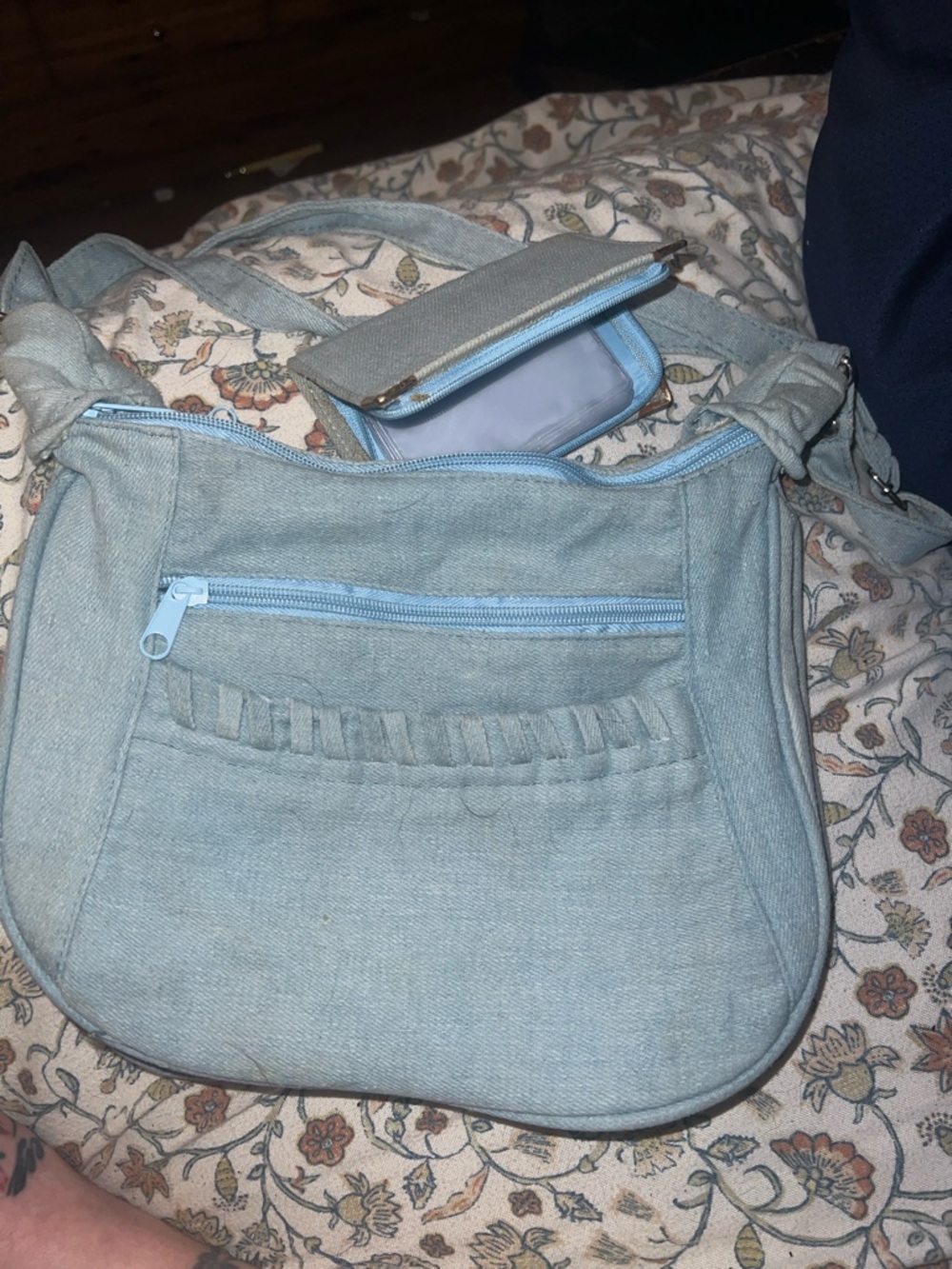 Y2K Denim purse.  Light Blue Women's Crossbody Bag with Front Pocket